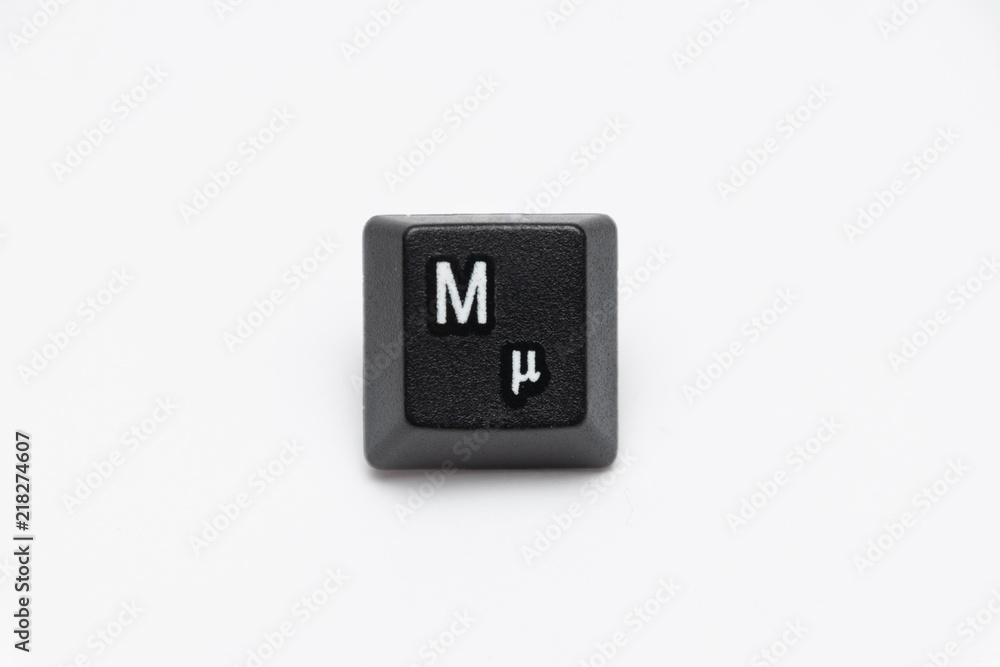 Single black keys of keyboard with different letters M Single black keys of keyboard with different letters M