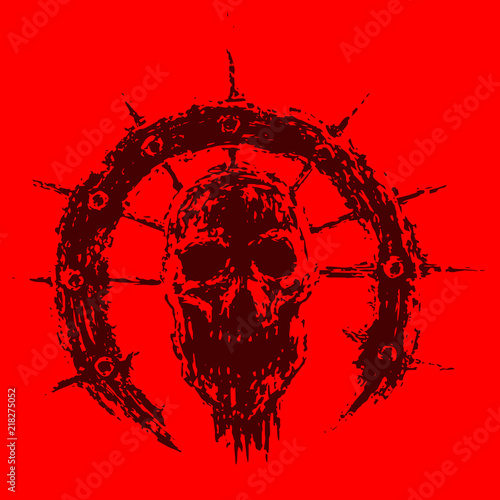 Scary zombie skull with spikes. Vector illustration.