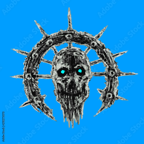 Scary skull in semicircle with spikes. Vector illustration.
