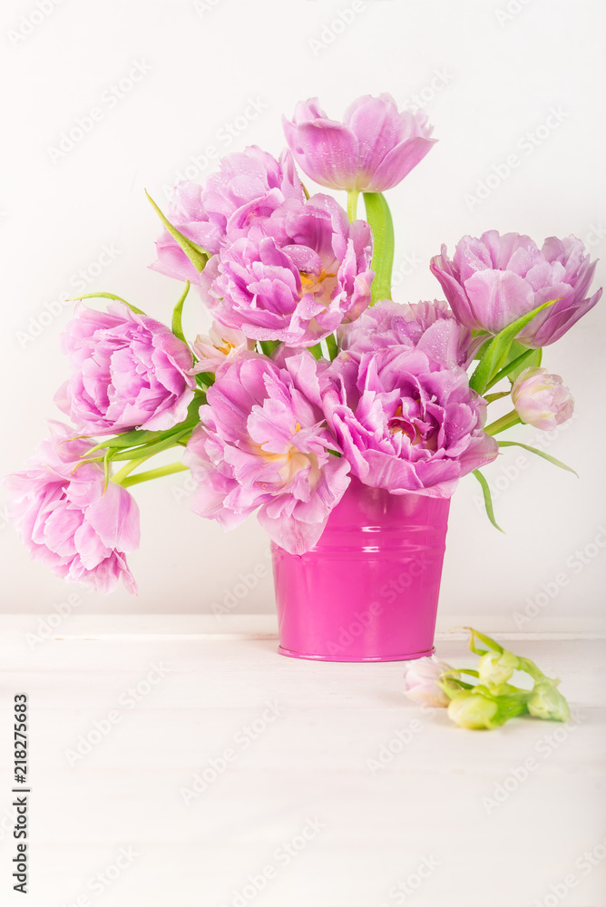 Beautiful Bunch of Peony Style Tulips in the Pink Pot
