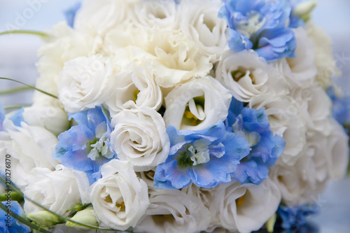 beautiful bouquet of white and blue flowers