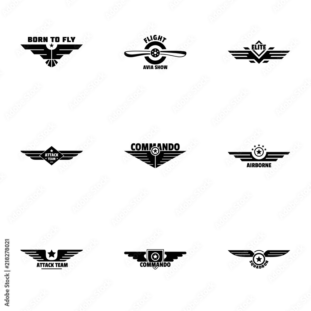 Avian emblem icons set. Simple set of 9 avian emblem vector icons for web isolated on white background
