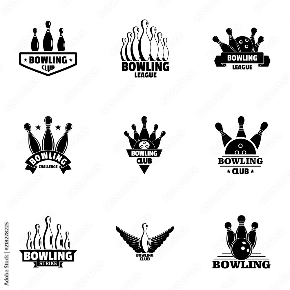 Bowling club logo set. Simple set of 9 bowling club vector logo for web isolated on white background Bowling club logo set. Simple set of 9 bowling club vector logo for web isolated on white background