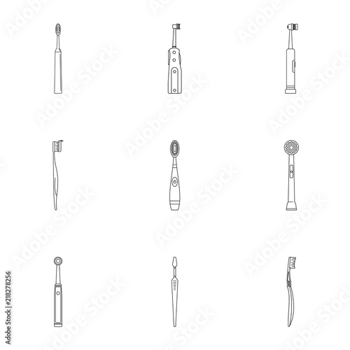 Oral hygiene icons set. Outline set of 9 oral hygiene vector icons for web isolated on white background