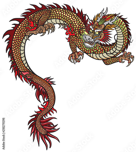 Eastern dragon . Tattoo style vector illustration isolated on white