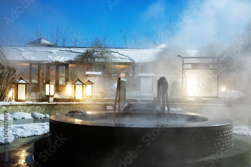 hot springs outdoor in jilin at night