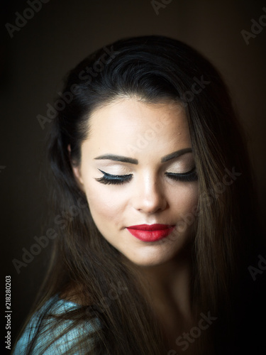 Woman cosmetic closeup red lips, beauty portrait, for salon and advertisement beautiful people and healthy care skin and hair.