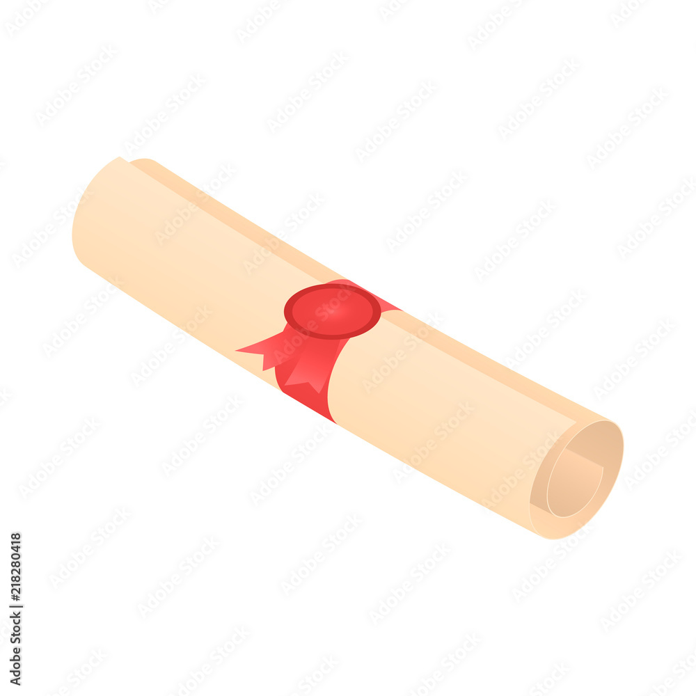 Graduated school diploma paper icon. Isometric of graduated school diploma paper vector icon for web design isolated on white background Graduated school diploma paper icon. Isometric of graduated school diploma paper vector icon for web design isolated on white background