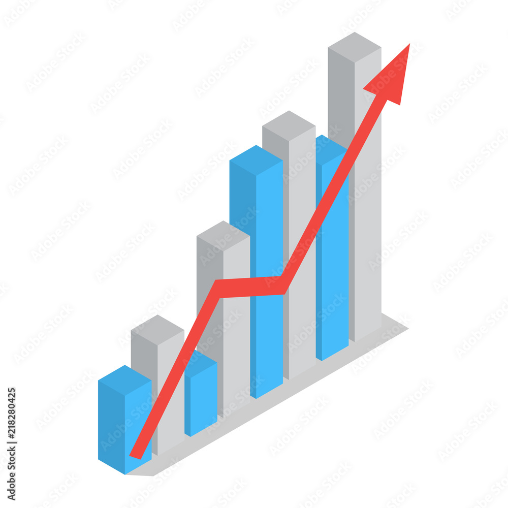 Business arrow develop graph icon. Isometric of business arrow develop graph vector icon for web design isolated on white background Business arrow develop graph icon. Isometric of business arrow develop graph vector icon for web design isolated on white background