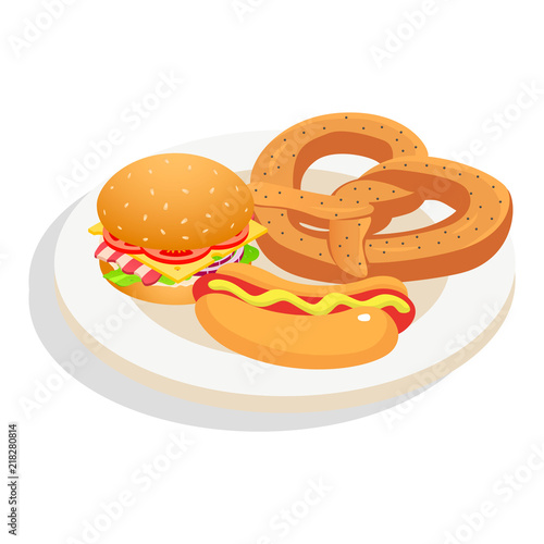 Fresh fast food on plate icon. Isometric of fresh fast food on plate vector icon for web design isolated on white background
