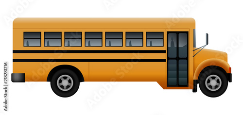 Side door of school bus mockup. Realistic illustration of side door of school bus vector mockup for web design isolated on white background