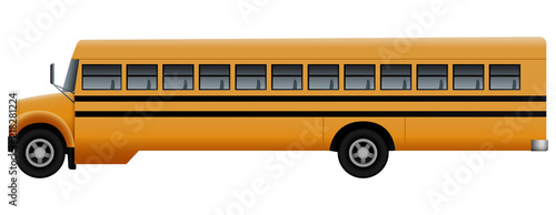 Side of long school bus mockup. Realistic illustration of side of long school bus vector mockup for web design isolated on white background