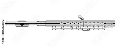 Metal flute musical instrument mockup. Realistic illustration of metal flute musical instrument vector mockup for web design isolated on white background