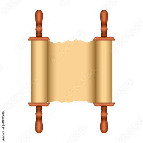 Old paper rolled papyrus mockup. Realistic illustration of old paper rolled papyrus vector mockup for web design isolated on white background