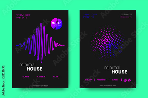 Music Posters with Equalizer and Wave Distorted Circles.