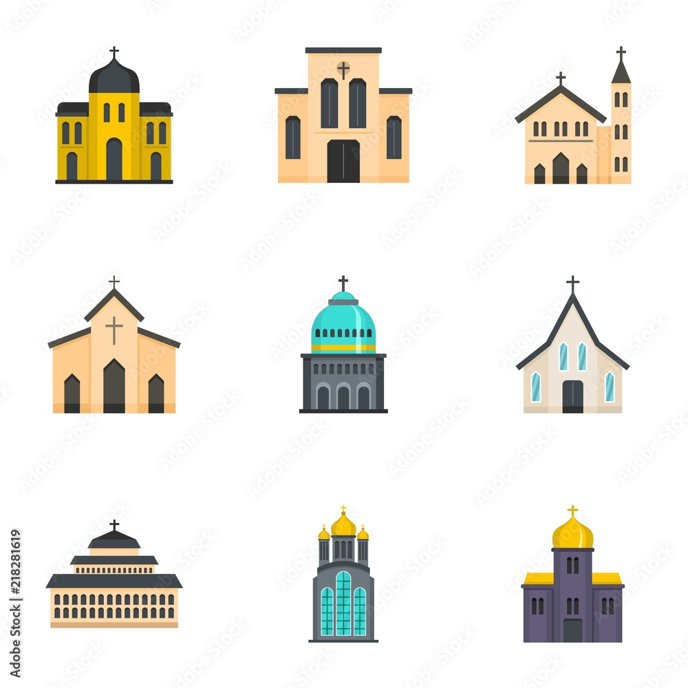 Place of worship icons set. Cartoon set of 9 place of worship vector icons for web isolated on white background