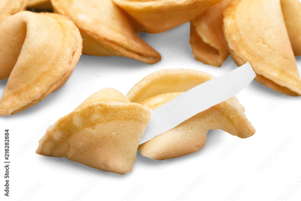 Fortune cookies with blank slip isolated on white background