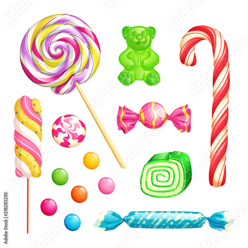 Candies isolated on white background. Vector desserts icons and design elements set.