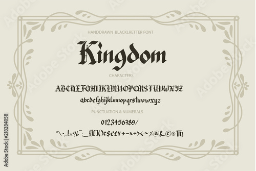Blackletter gothic script hand-drawn font. Decorative vintage styled letters.
