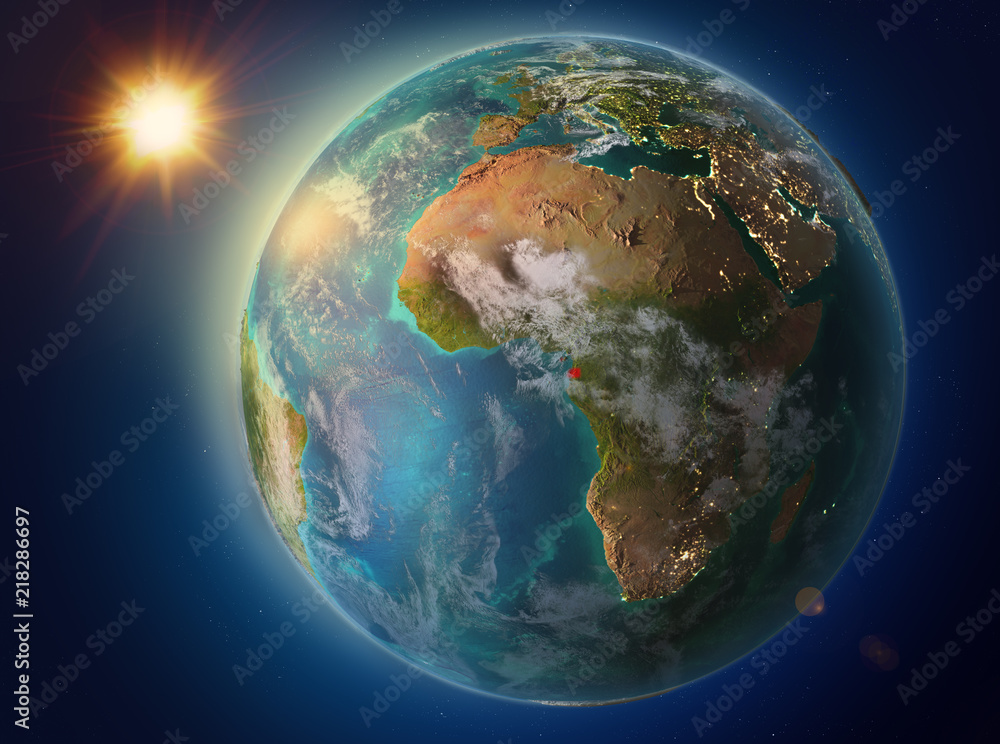 Equatorial Guinea with sunset on Earth Equatorial Guinea with sunset on Earth