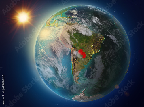 Paraguay with sunset on Earth