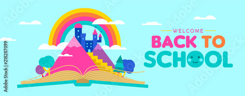 Back to school web banner for kid reading concept