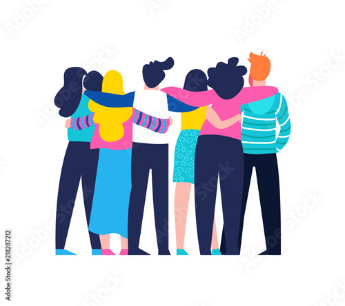 Friend group hug of diverse people isolated photo