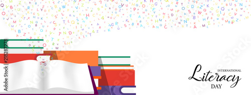 World Literacy Day banner of education books