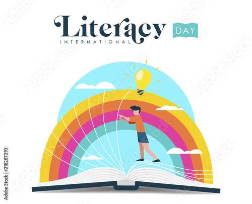 World Literacy Day design of kid reading book