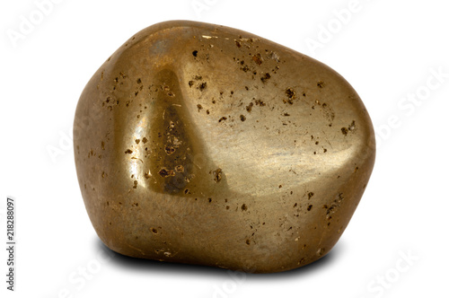 Canvas Print Golden color shiny pyrite stone isolated on white background