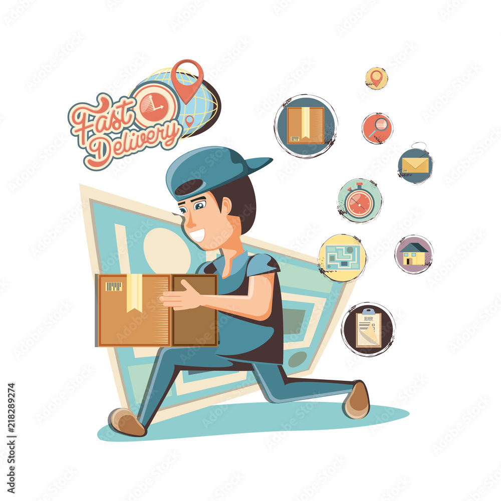 courier delivery service with paper map vector illustration design