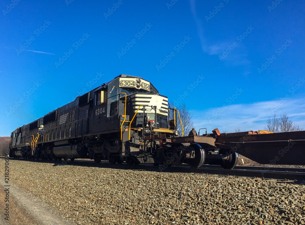 Obraz premium Train Pushing Cargo