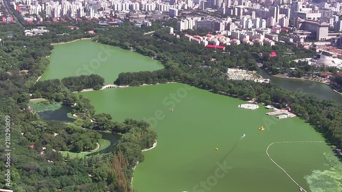 Rare panorama of Beijing in sunshine with view on Yiyuan Pond without smog, China. photo