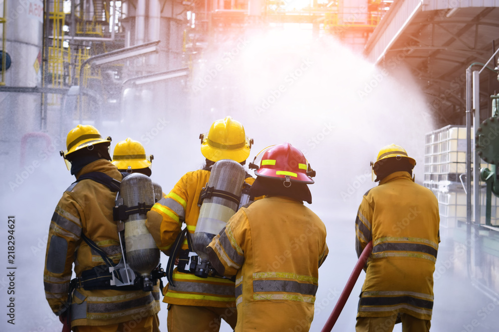 Fototapeta premium A group of firefighters helped stop the fire.