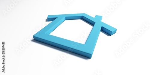 Cyan House Bird Eye View. 3D Render Illustration