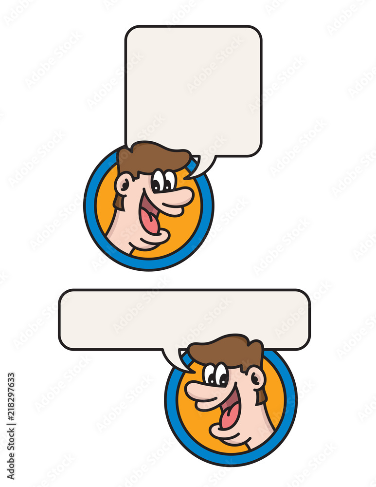 Happy talking man cartoon illustration. Fun vector design of man talking or shouting with speech balloon to add your text to. Happy talking man cartoon illustration. Fun vector design of man talking or shouting with speech balloon to add your text to.