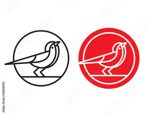 Bird logo, badge or emblem. Mono-line vector illustration of bird in circle. Simple flat design bird outline graphic drawn with one line thickness or weight for use in your designs.