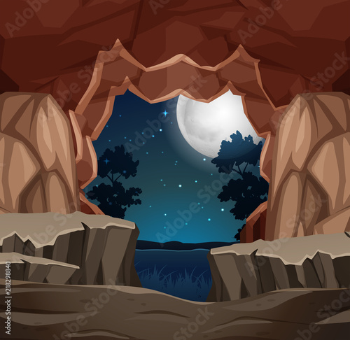 Entrance to cave night scene