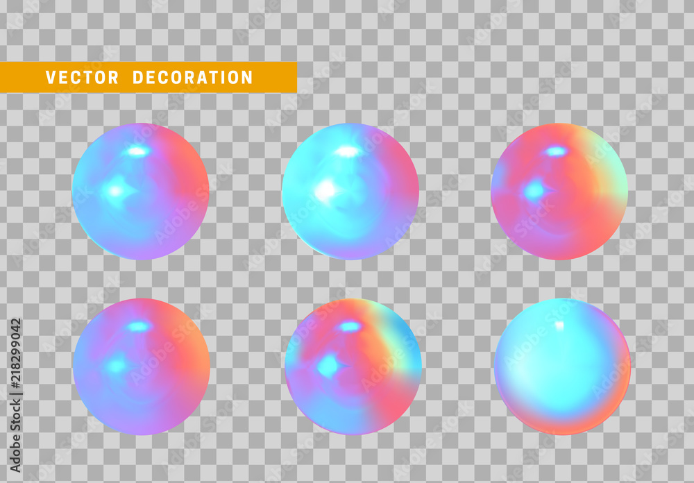 3D sphere colorful isolated on transparent background. Set of bright rounded shapes