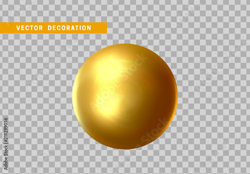 3D sphere golden color isolated on transparent background