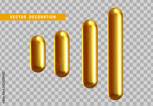 Set 3d shape isolated golden capsule on transparent background