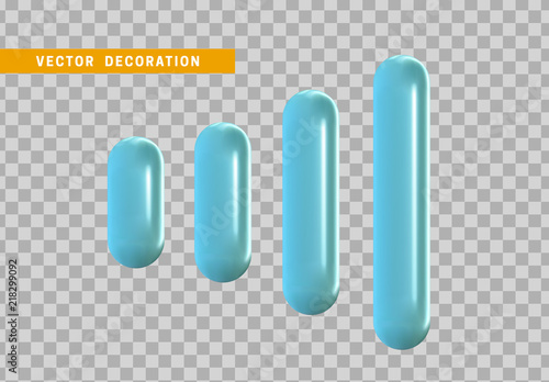 Set 3d shape isolated blue capsule on transparent background.