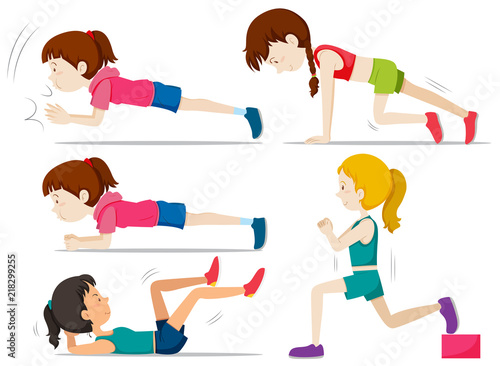 Set of girls doing fitness exercise