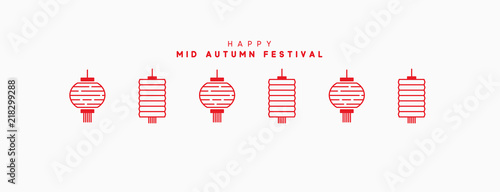 Mid Autumn Festival banner. National holiday in China. Chinese, traditional lanterns in line art style