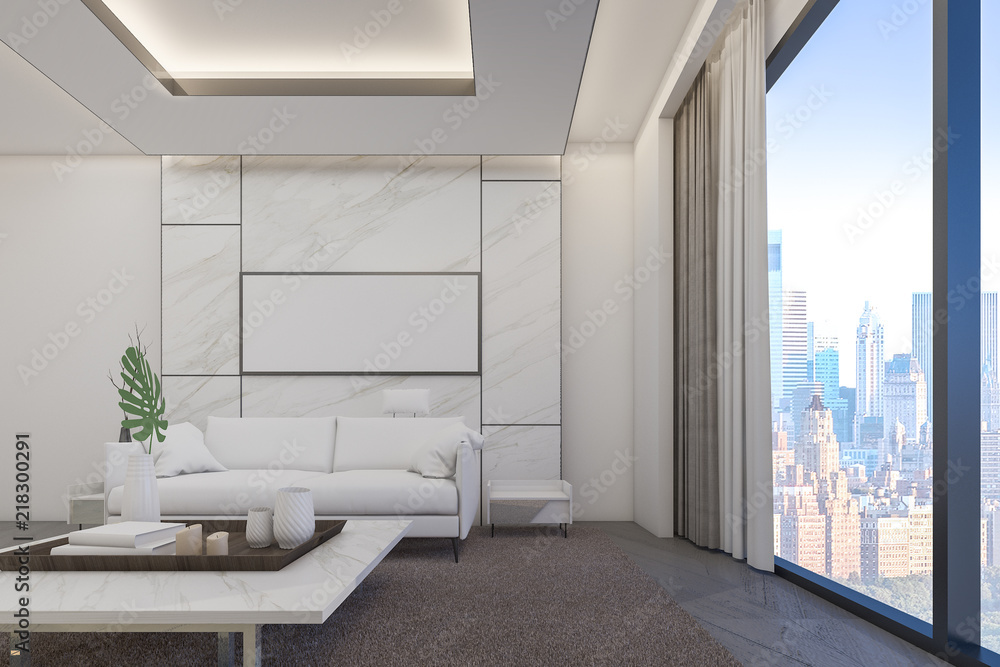 3d Rendering of modern living room with city scape 3d Rendering of modern living room with city scape