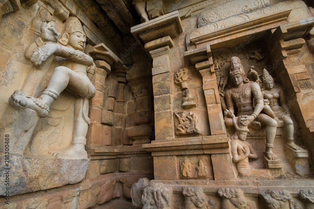 Detail of  great wall architecture at ancient Gangaikondacholapuram temple, Tamil Nadu, India