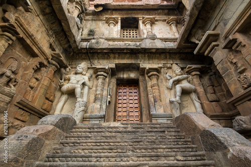 Detail of great wall architecture at ancient Gangaikonda Cholapuram temple, Tamil Nadu, India