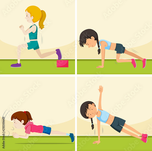 Set of girls doing exercises