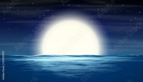 full moon over sea