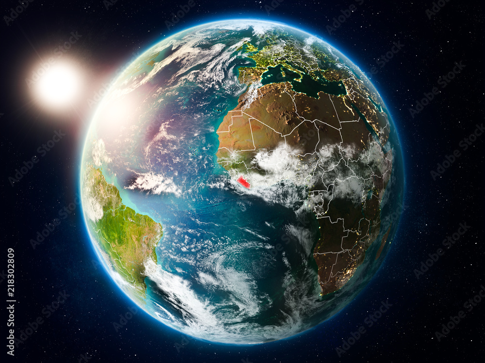 Liberia with sunset from space Liberia with sunset from space